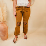 Kimmy Acid Washed High-Waisted Distressed Jeans - Deep Camel - Lace and Grace Boutique