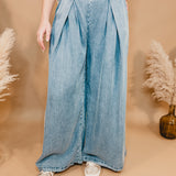 Pleated Palazzo Pants - Denim