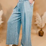 Pleated Palazzo Pants - Denim