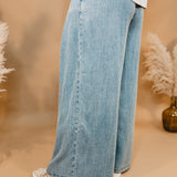 Pleated Palazzo Pants - Denim