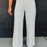 Striped Straight Denim Pants - Light Wash