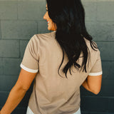 Rodeo Basic Knit Tee - Mocha/Ecru - Lace and Grace Boutique