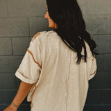Flower Patch Detailed Slub Top - Natural Multi