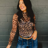 Leopard Mesh Mock Neck Top