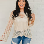 POL Dropped Shoulder Open Knit Boat Neck Sweater Top - Natural - Lace and Grace Boutique