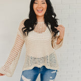 POL Dropped Shoulder Open Knit Boat Neck Sweater Top - Natural - Lace and Grace Boutique