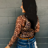 Leopard Mesh Mock Neck Top