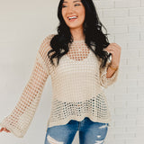 POL Dropped Shoulder Open Knit Boat Neck Sweater Top - Natural - Lace and Grace Boutique