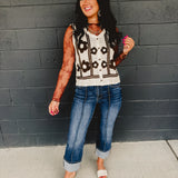 Floral Crochet Button Sweater Vest - Cream/Brown