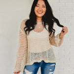 POL Dropped Shoulder Open Knit Boat Neck Sweater Top - Natural - Lace and Grace Boutique