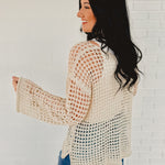 POL Dropped Shoulder Open Knit Boat Neck Sweater Top - Natural - Lace and Grace Boutique