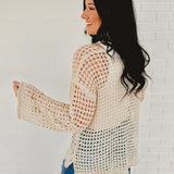 POL Dropped Shoulder Open Knit Boat Neck Sweater Top - Natural - Lace and Grace Boutique
