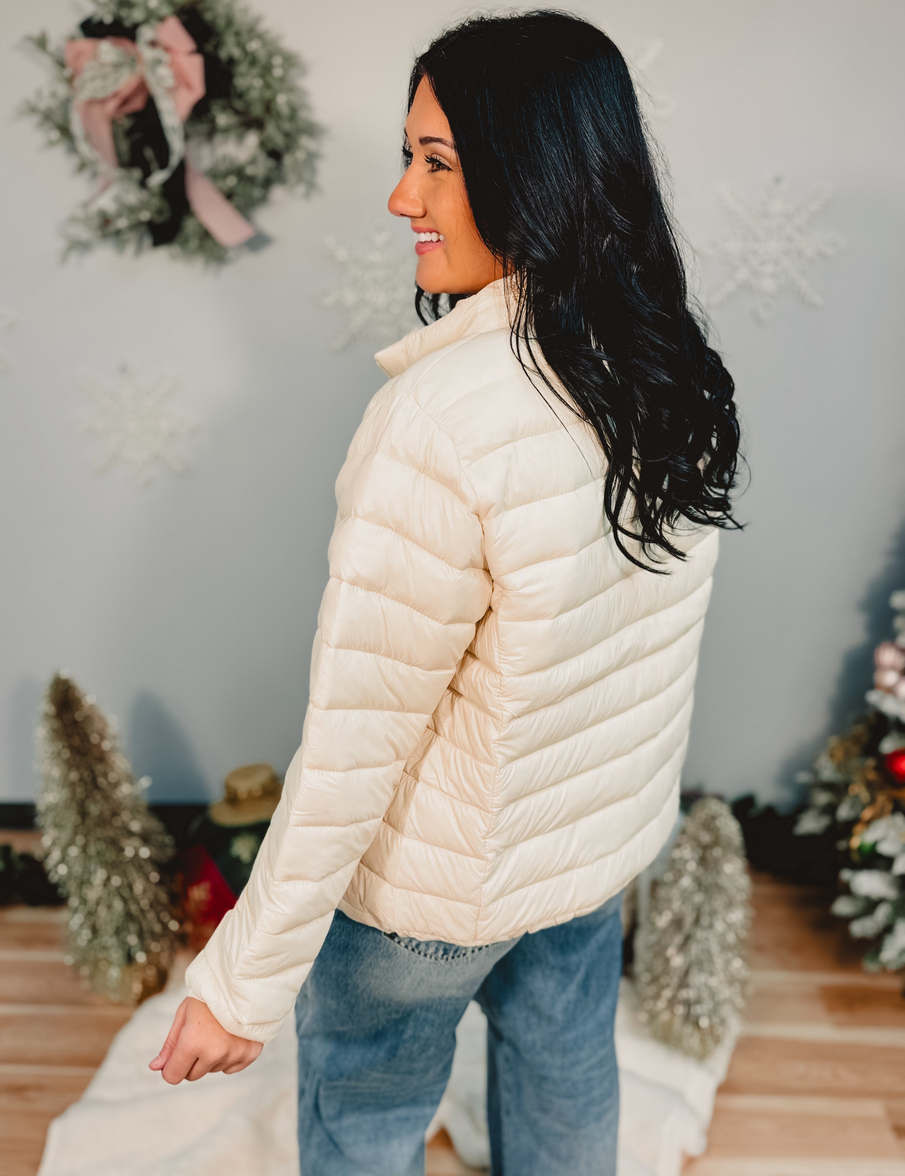 Quilted Puffer Jacket - Off White - Lace and Grace Boutique