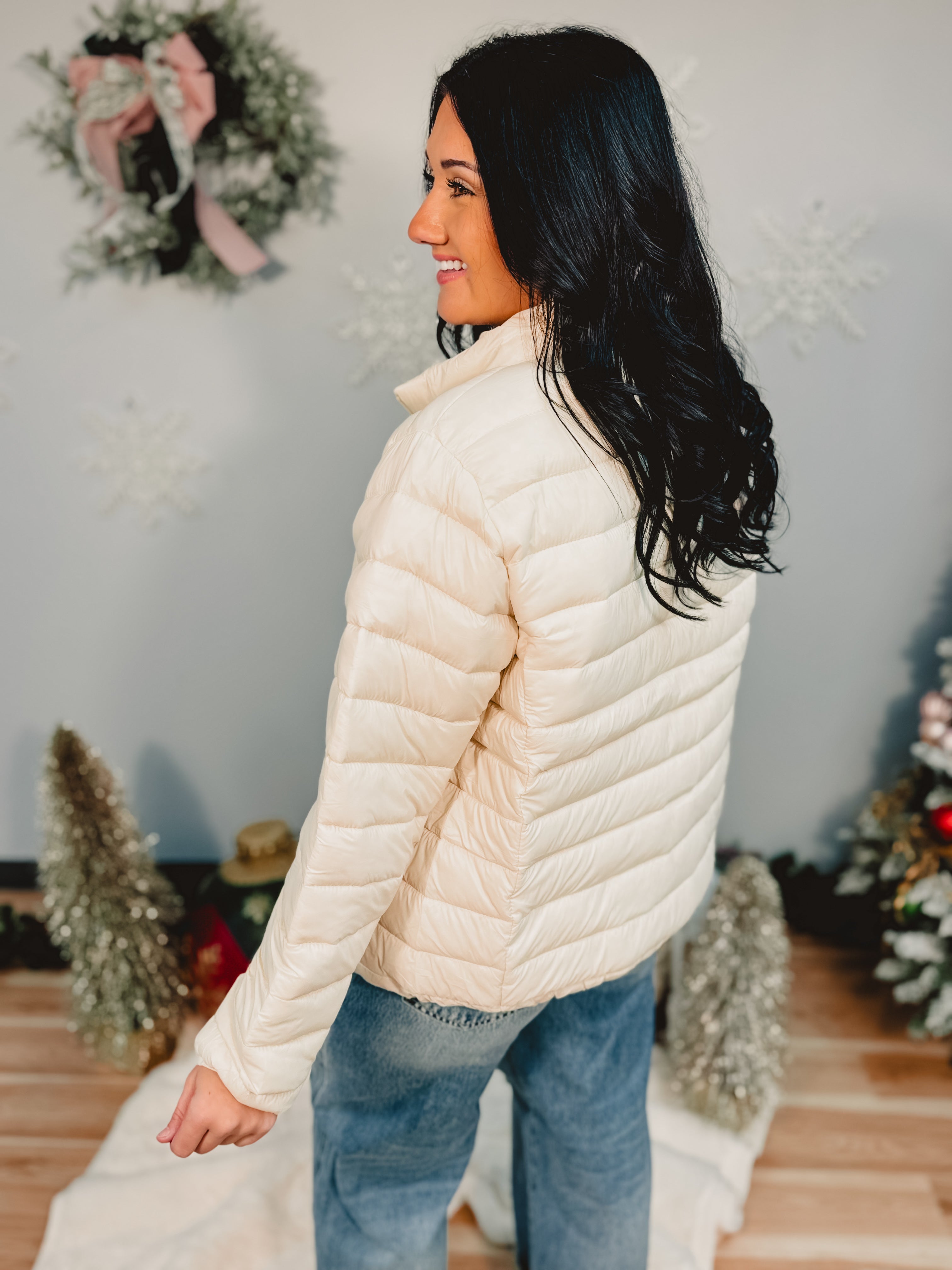 Quilted Puffer Jacket - Off White - Lace and Grace Boutique