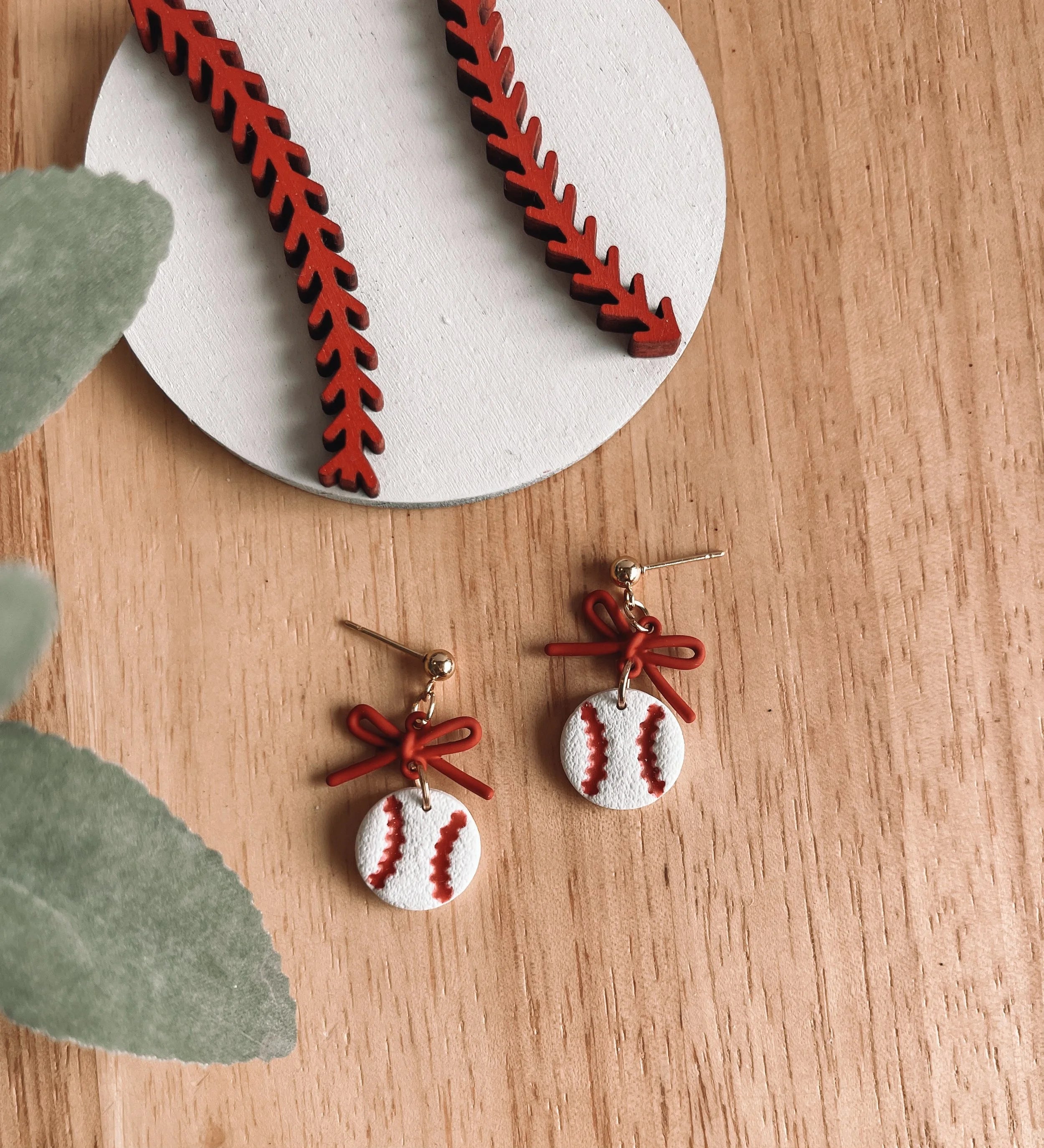 Baseball & Bow Post Drop Earrings - Lace and Grace Boutique