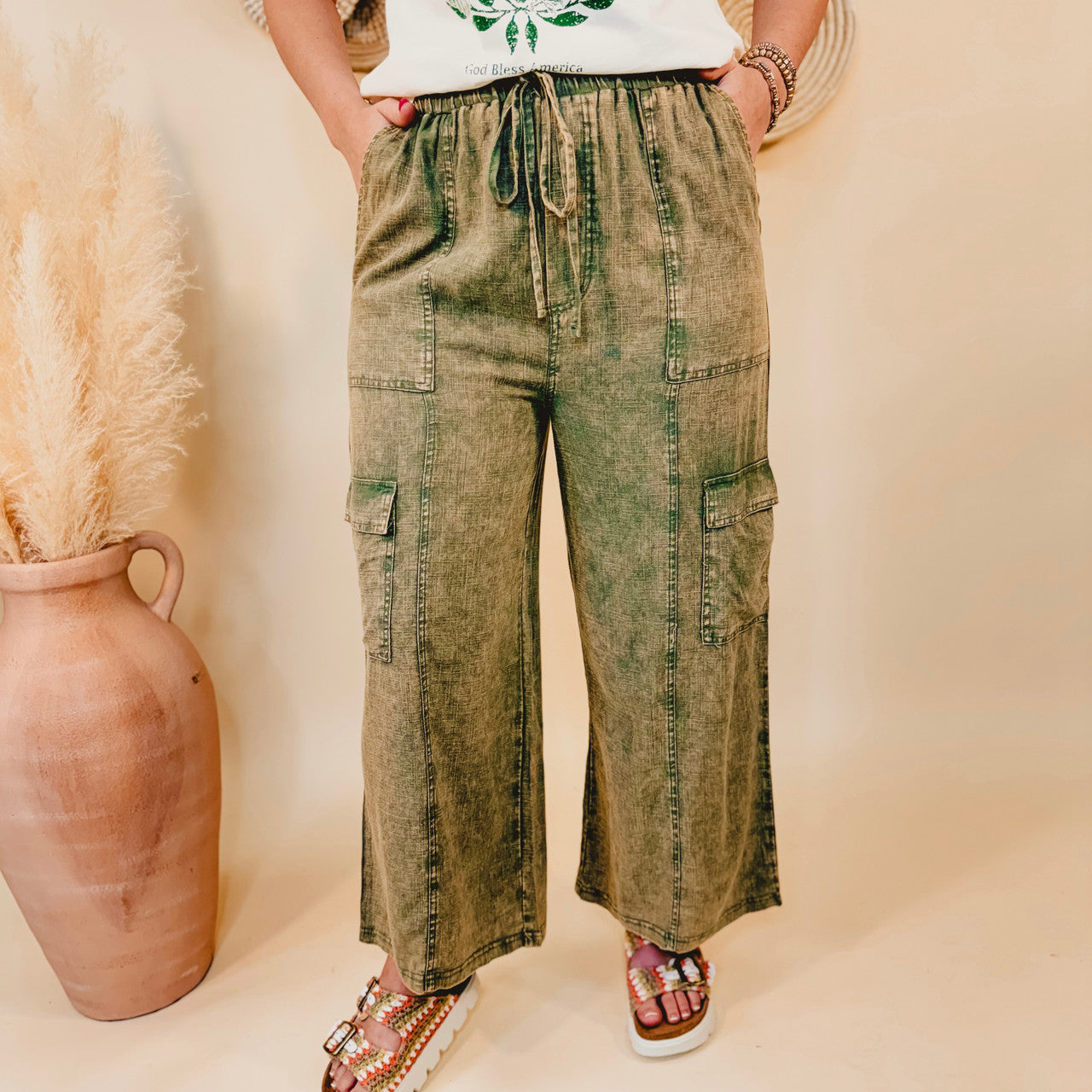 Ready When You Are Cargo Pants - Light Olive - Lace and Grace Boutique