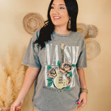 Nashville Guitar Roses Oversized Graphic Tee - Mineral Grey - Lace and Grace Boutique