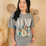Nashville Guitar Roses Oversized Graphic Tee - Mineral Grey - Lace and Grace Boutique