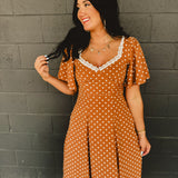 Flutter Sleeve Polka Dot Maxi Dress - Sepia