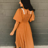 Flutter Sleeve Polka Dot Maxi Dress - Sepia
