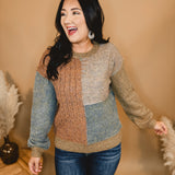 Color Block Mixed Weave Pullover Sweater - Rust Mix - Lace and Grace Boutique