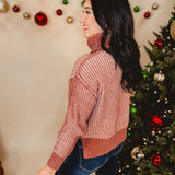 Two-Tone Soft Chenille Turtle Neck Sweater - Rose/Mauve