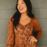 Fit and Flare Lace Mini Dress - Chocolate
