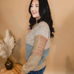 Color Block Mixed Weave Pullover Sweater - Rust Mix - Lace and Grace Boutique