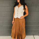 Polka Dot Pleated Skirt - Mocha Mousse