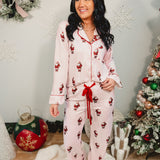Striped Christmas Santa Pajama Set - Pink/Red