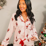 Striped Christmas Santa Pajama Set - Pink/Red