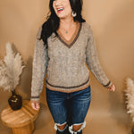 Cable Knit V-Neck Sweater - Taupe - Lace and Grace Boutique