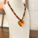 Amber Heart Oversized Pendant Beaded Necklace - Lace and Grace Boutique