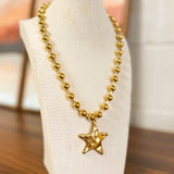 Hammered Star Pendant Beaded Necklace