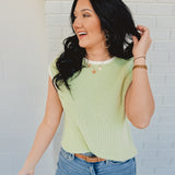 Contrast Rolled Edge Sweater - Light Sage