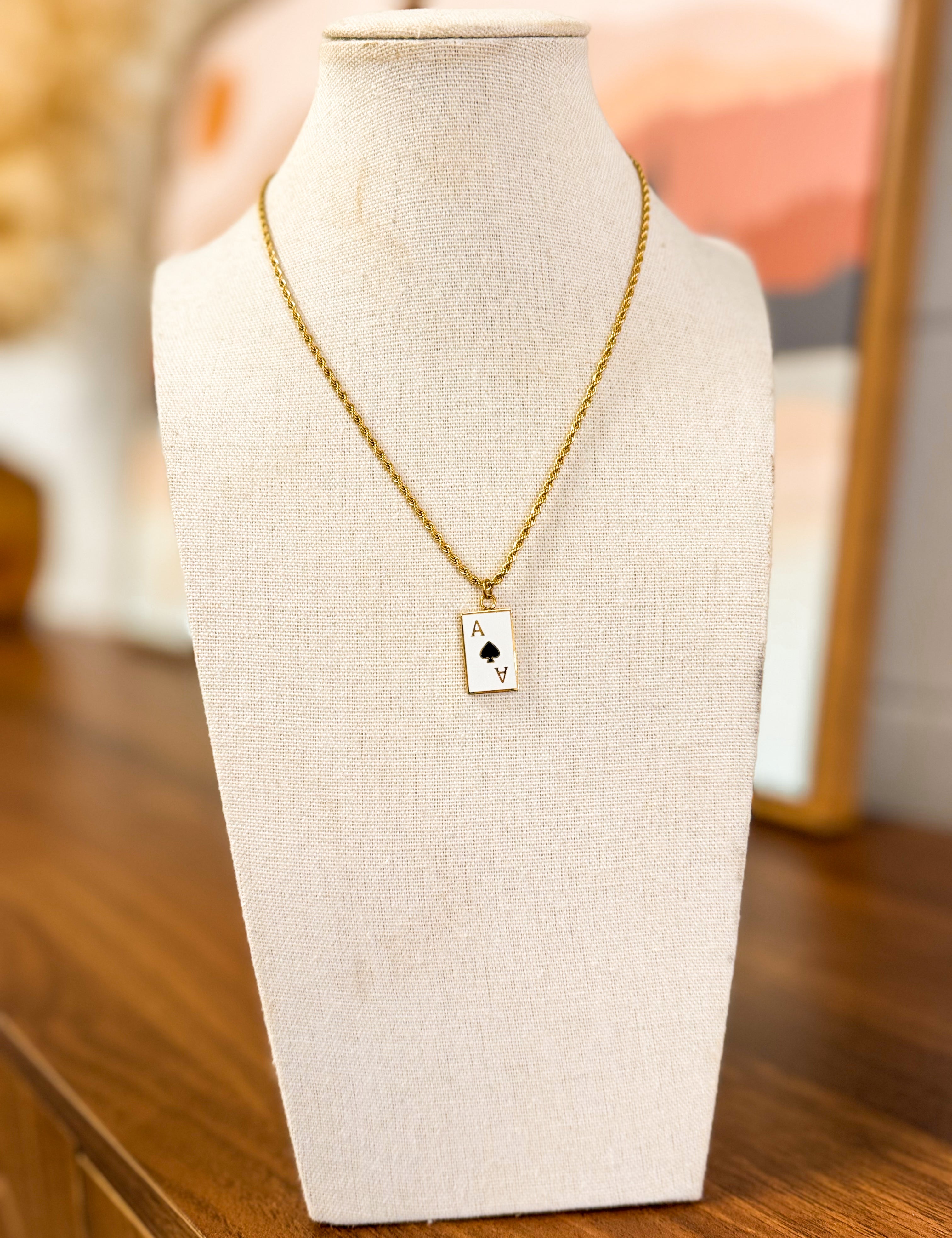 Ace Card Pendant Rope Chain Necklace - Lace and Grace Boutique
