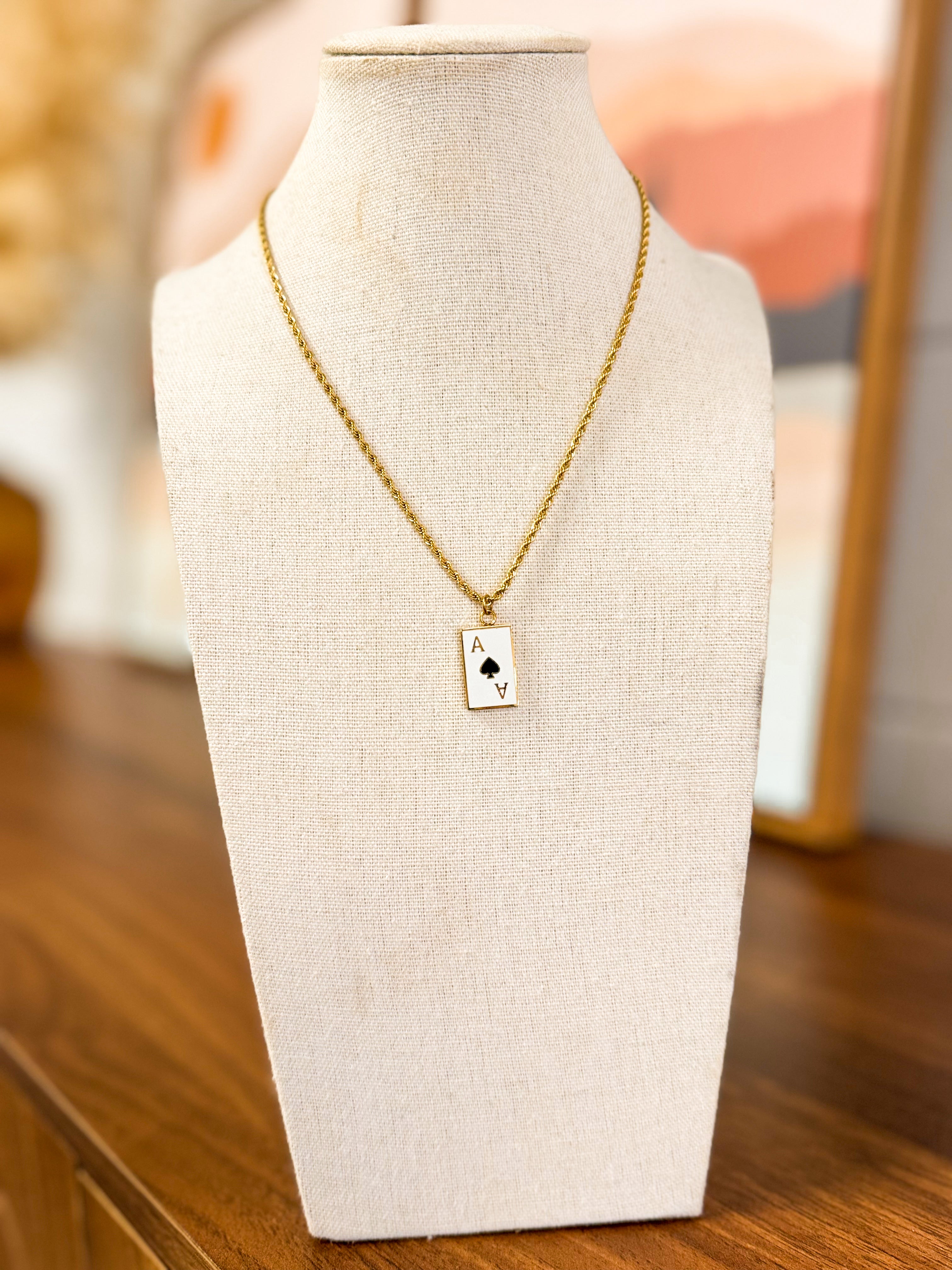 Ace Card Pendant Rope Chain Necklace - Lace and Grace Boutique