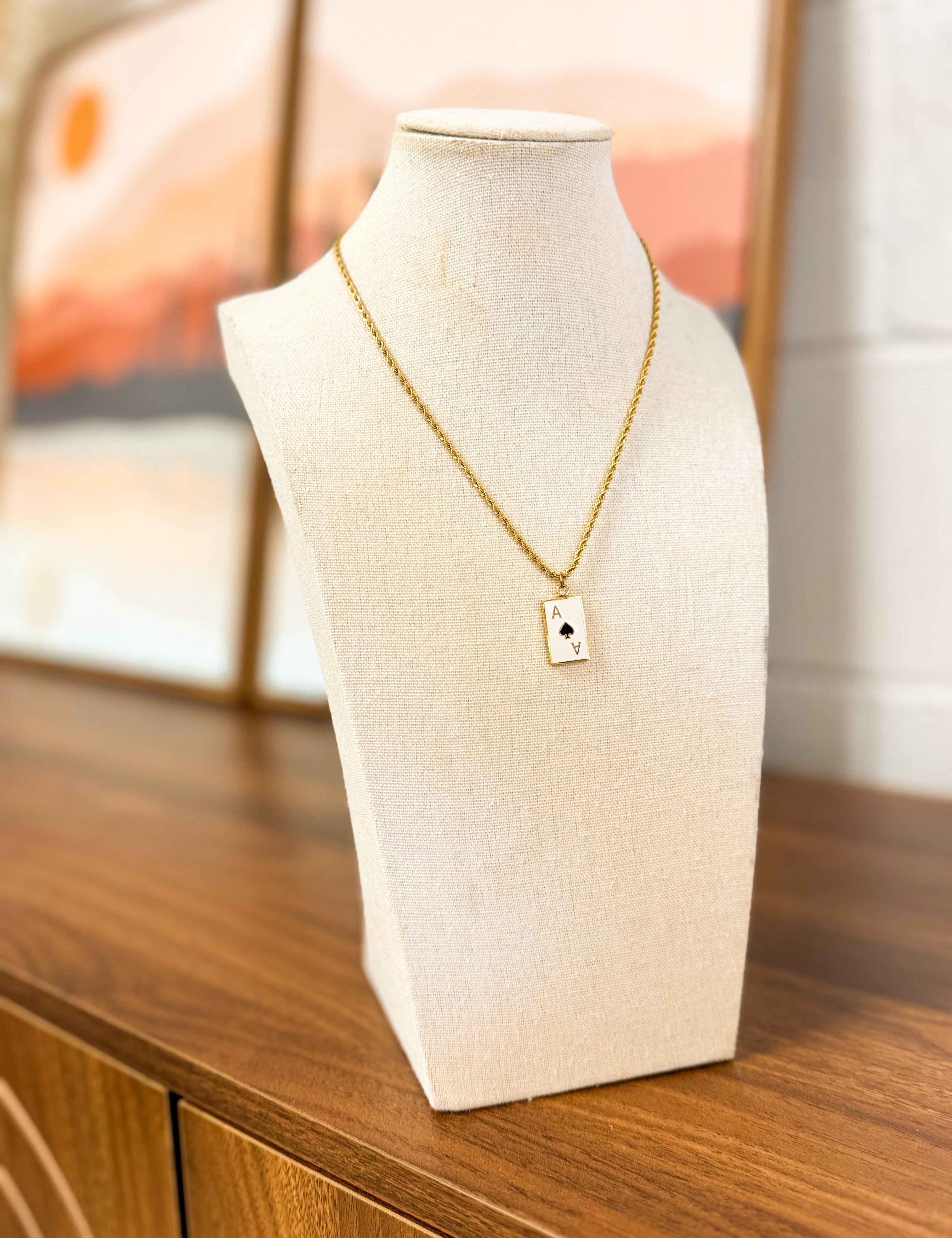 Ace Card Pendant Rope Chain Necklace - Lace and Grace Boutique