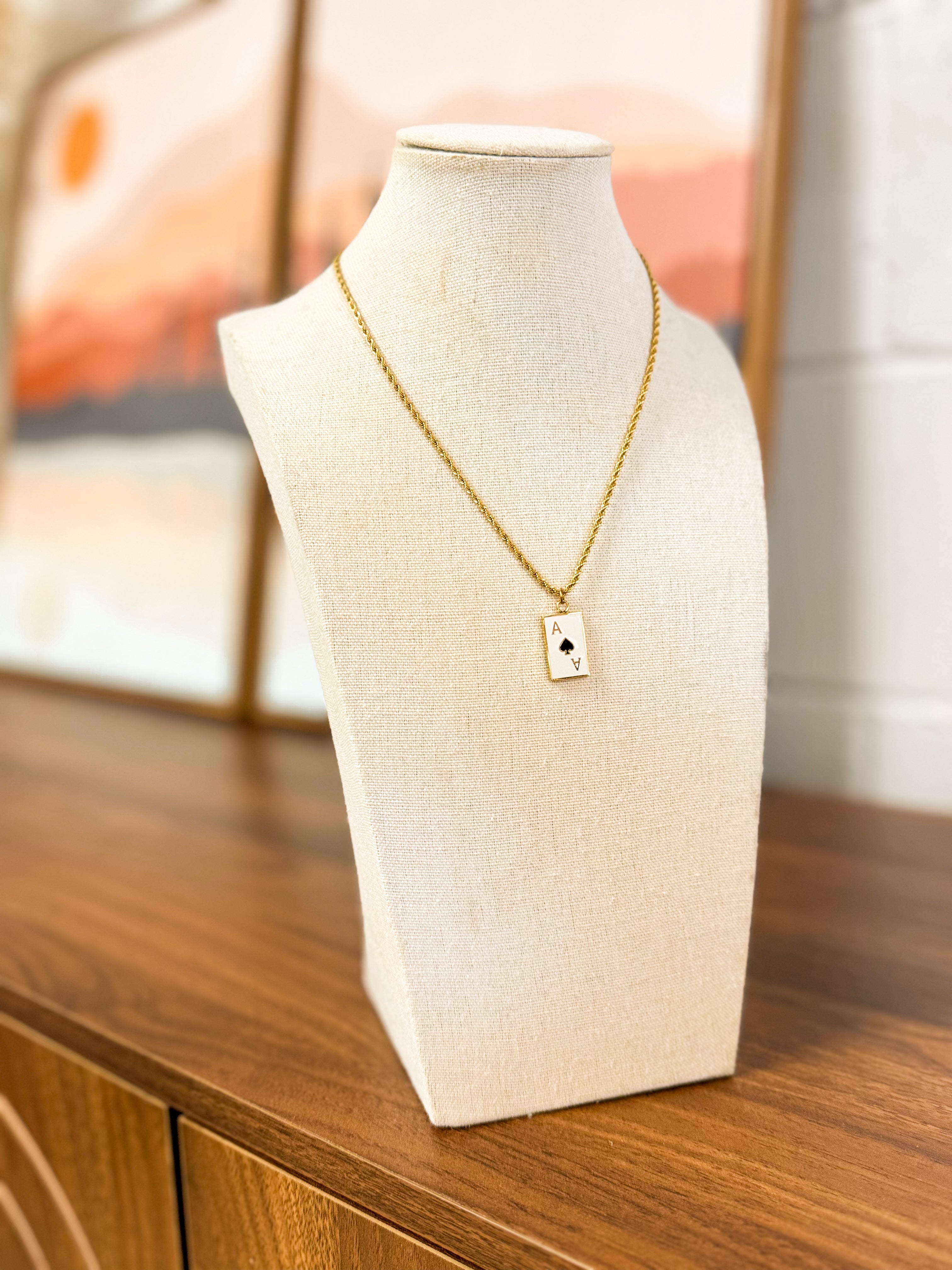 Ace Card Pendant Rope Chain Necklace - Lace and Grace Boutique