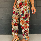Floral Jacquard Barrel Pants - Multi