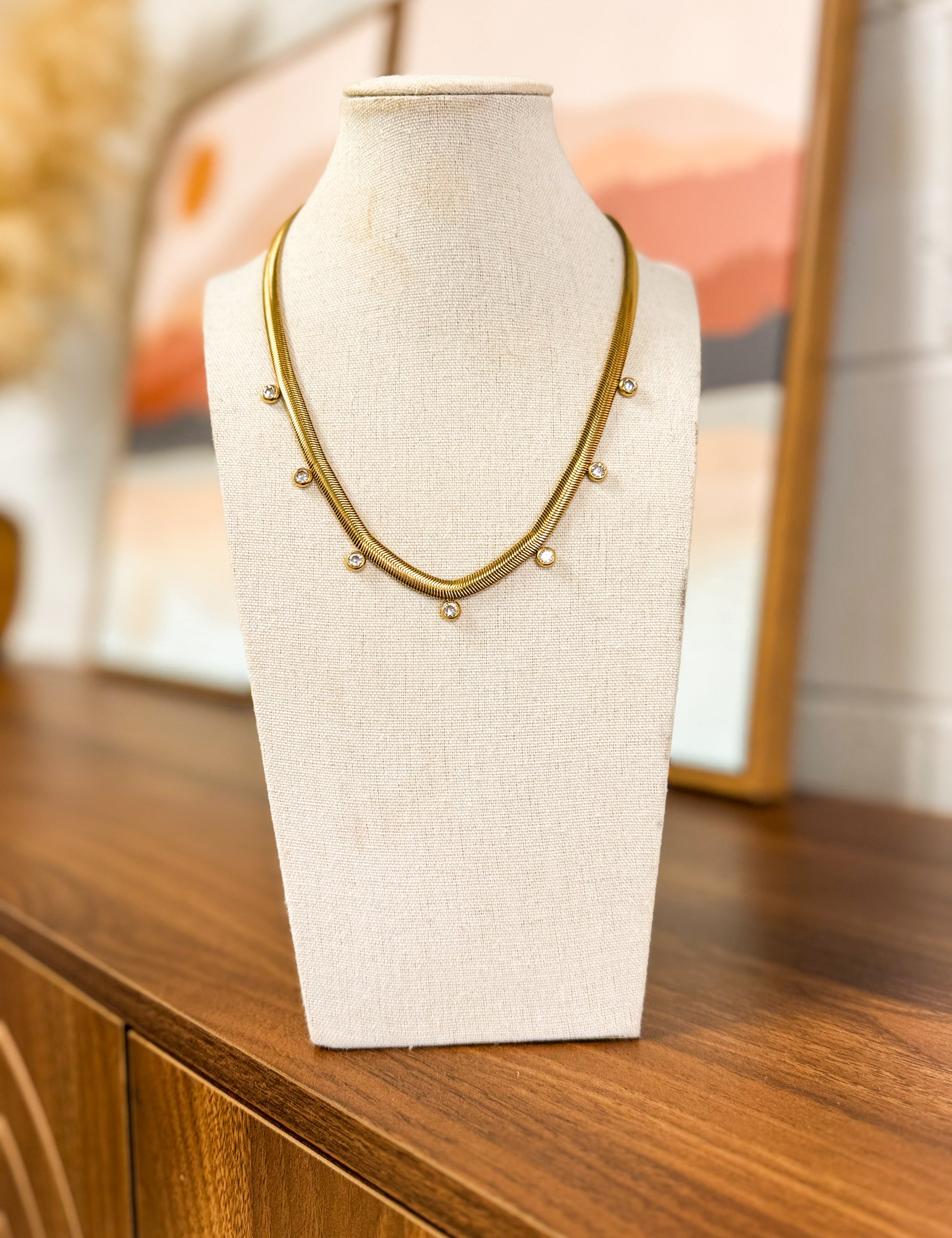 Rhinestone Detail Herringbone Statement Necklace - Lace and Grace Boutique
