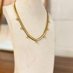 Rhinestone Detail Herringbone Statement Necklace - Lace and Grace Boutique