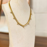 Rhinestone Detail Herringbone Statement Necklace - Lace and Grace Boutique