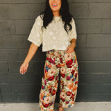 Floral Jacquard Barrel Pants - Multi