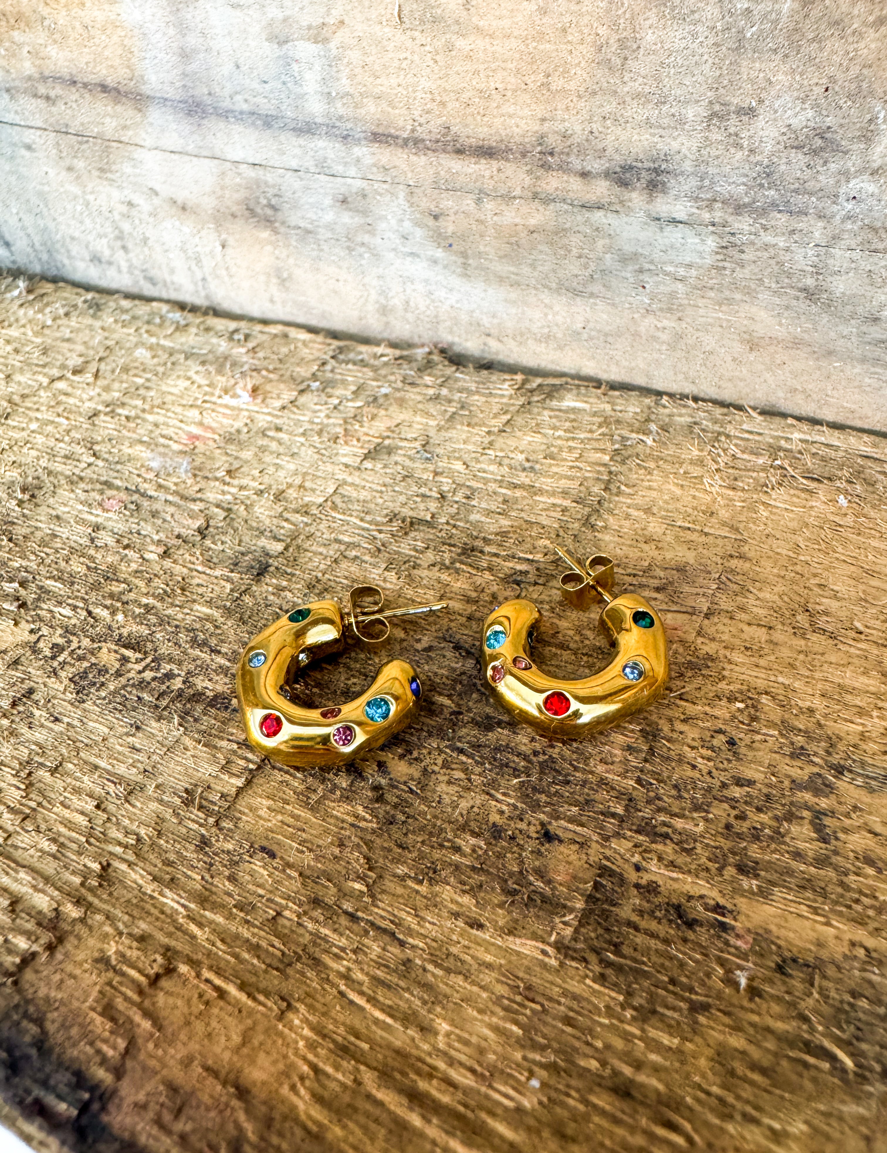Colorful Crystal Detail Hoop Earrings - Lace and Grace Boutique