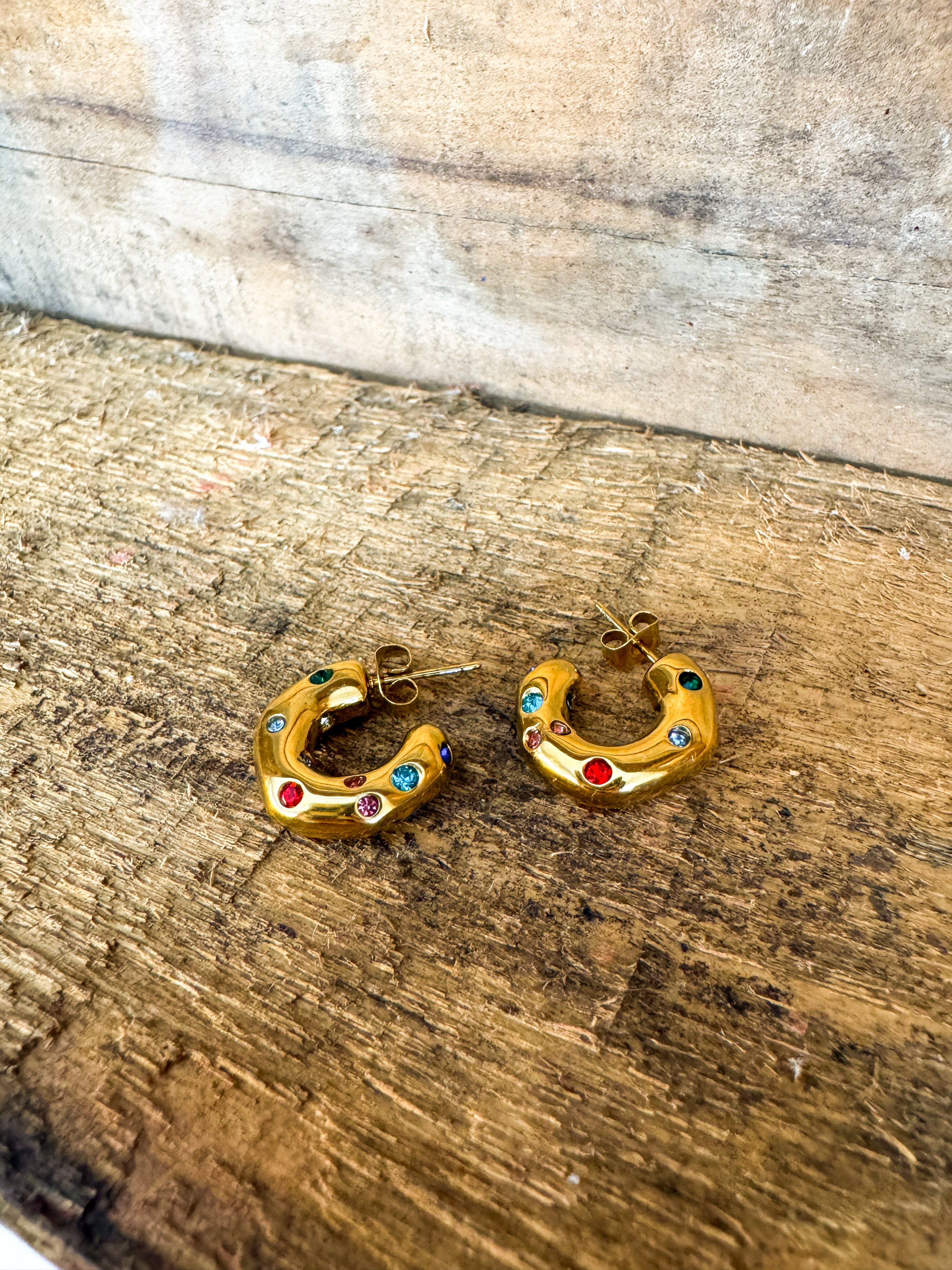Colorful Crystal Detail Hoop Earrings - Lace and Grace Boutique