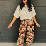Floral Embroidered Textured Top - Cream