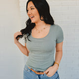 Ribbed Padded Knit Top - Teal Green