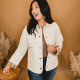 Plaid Lined Quilted Jacket - Ivory - Lace and Grace Boutique