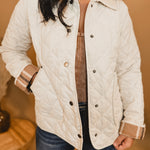 Plaid Lined Quilted Jacket - Ivory - Lace and Grace Boutique